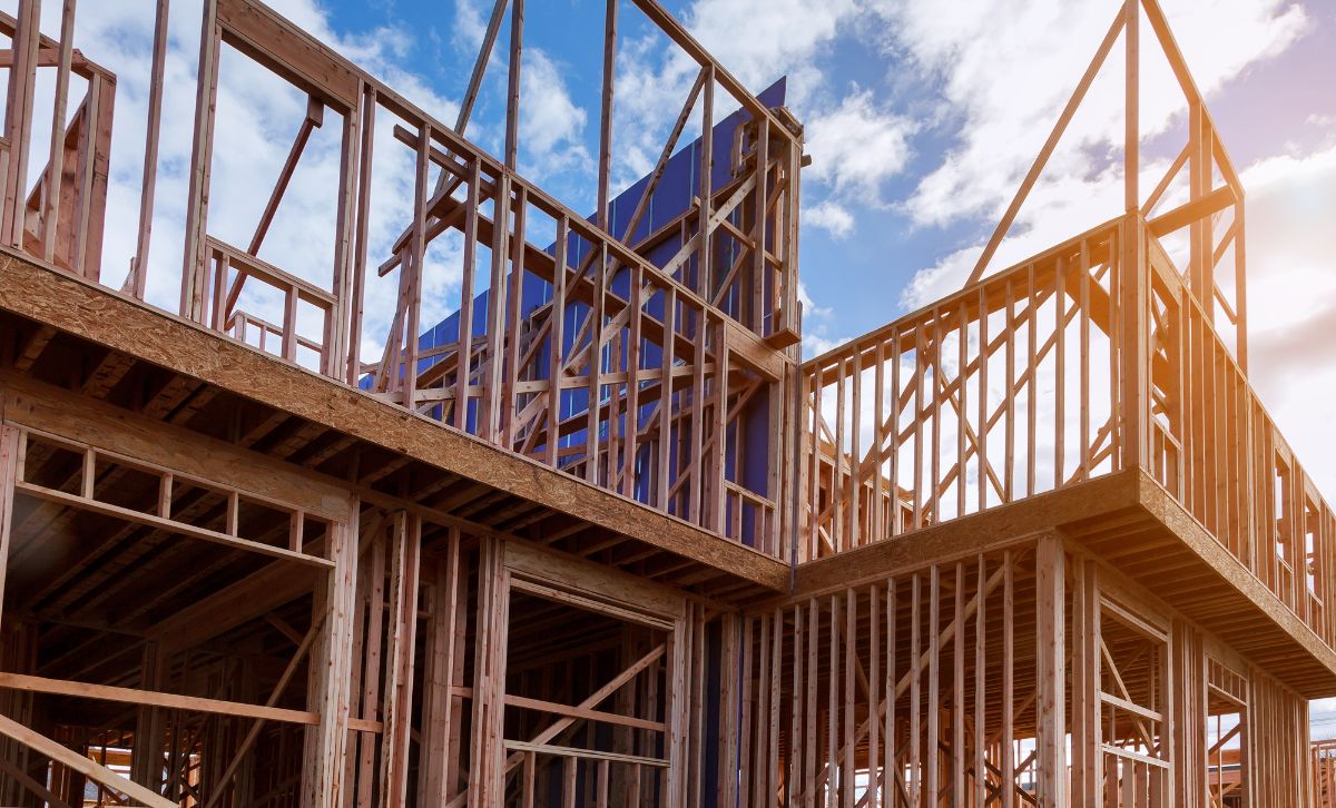 the wooden frame of a property being built