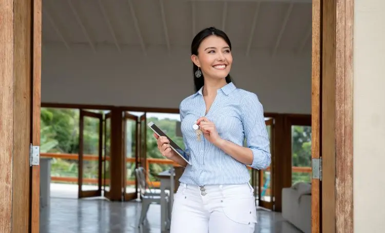 A property manager with a tablet in a rental property - Express Capital Financing