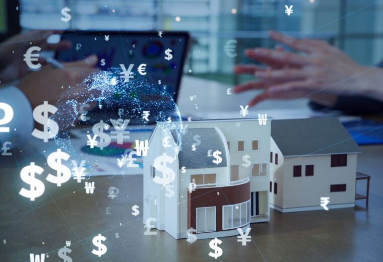 A small model of house with stylized dollar signs in the foreground - Express Capital Financing