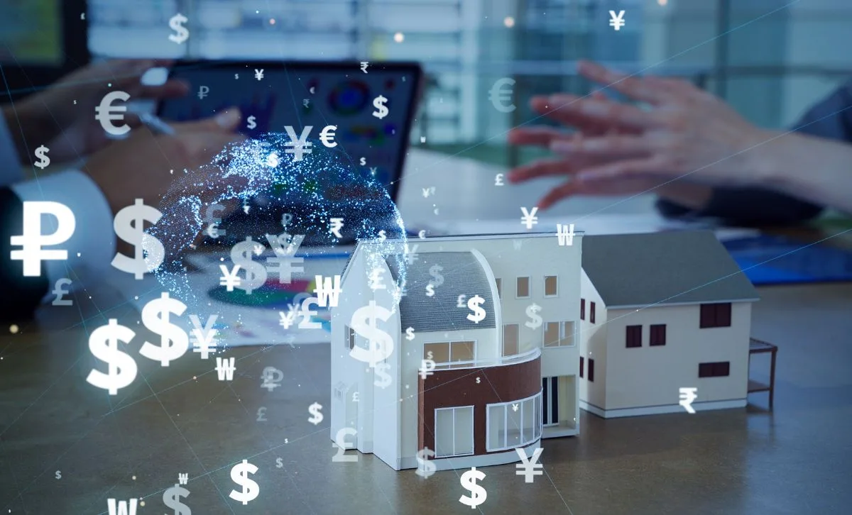 A small model of house with stylized dollar signs in the foreground - Express Capital Financing