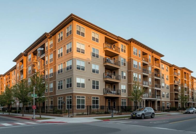 A large multifamilky property bathed in the glow of a sunset - Express Capital Financing